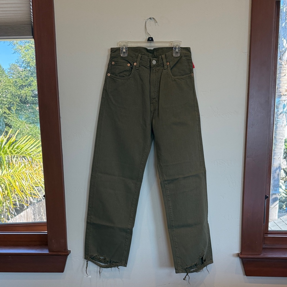 NWOT Denimist Pierce High Rise Jeans in Green Distressed Hem Cropped Fit S25